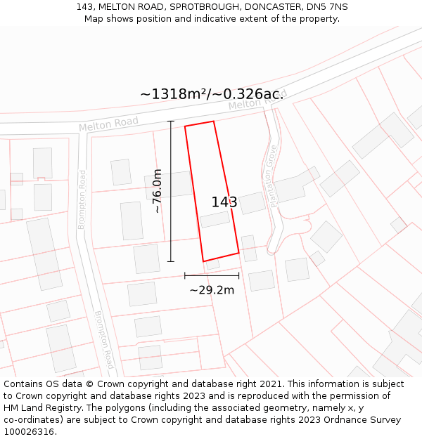 143, MELTON ROAD, SPROTBROUGH, DONCASTER, DN5 7NS: Plot and title map