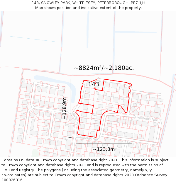 143, SNOWLEY PARK, WHITTLESEY, PETERBOROUGH, PE7 1JH: Plot and title map