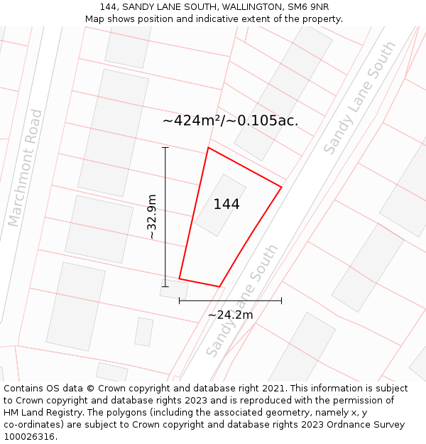 144, SANDY LANE SOUTH, WALLINGTON, SM6 9NR: Plot and title map