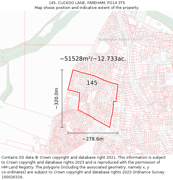 145, CUCKOO LANE, FAREHAM, PO14 3TS: Plot and title map