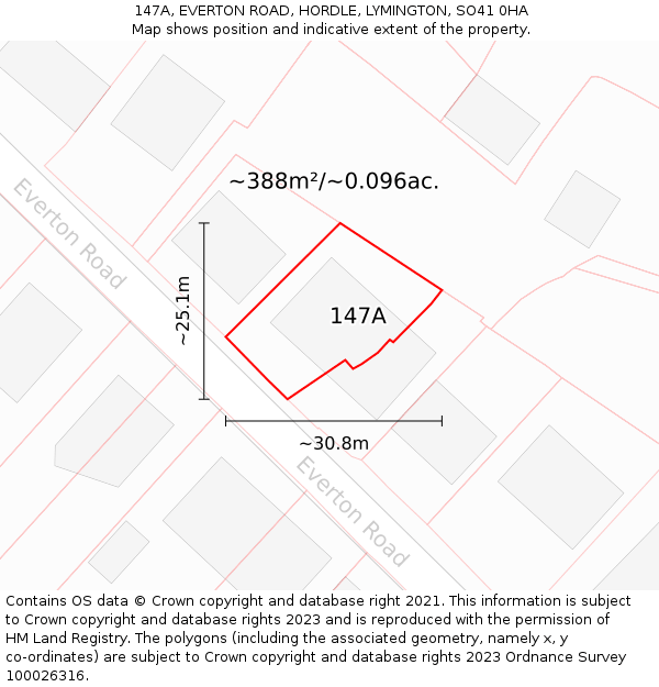 147A, EVERTON ROAD, HORDLE, LYMINGTON, SO41 0HA: Plot and title map