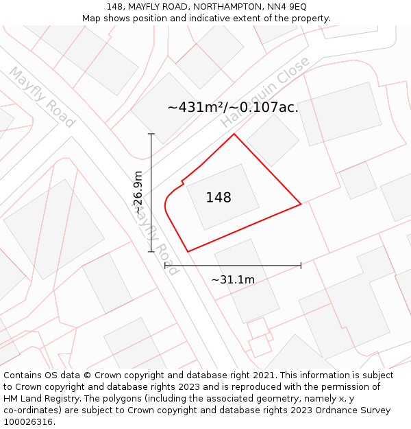 148, MAYFLY ROAD, NORTHAMPTON, NN4 9EQ: Plot and title map