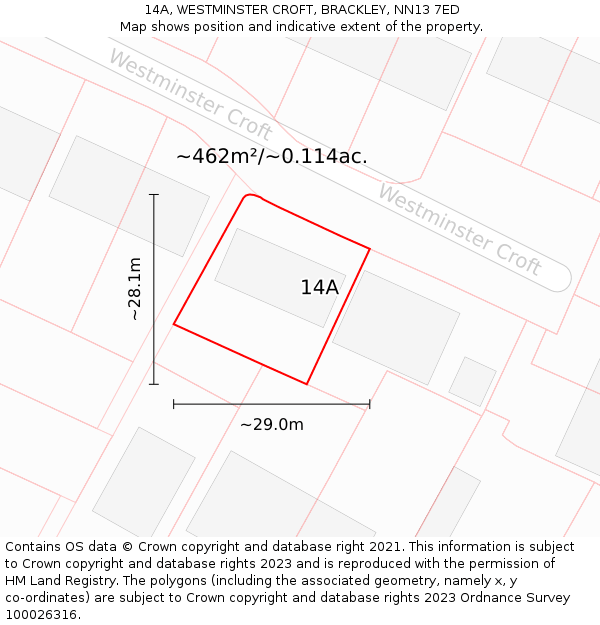 14A, WESTMINSTER CROFT, BRACKLEY, NN13 7ED: Plot and title map