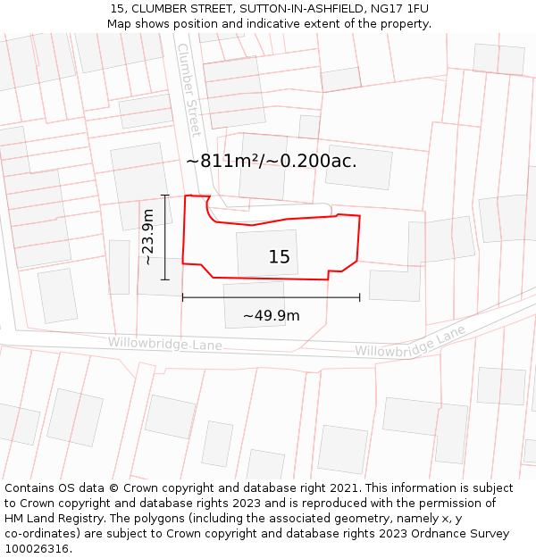 15, CLUMBER STREET, SUTTON-IN-ASHFIELD, NG17 1FU: Plot and title map