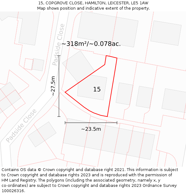 15, COPGROVE CLOSE, HAMILTON, LEICESTER, LE5 1AW: Plot and title map