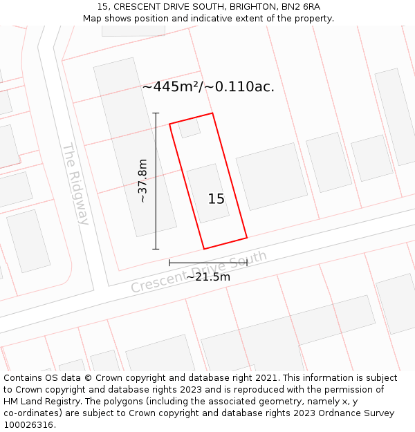 15, CRESCENT DRIVE SOUTH, BRIGHTON, BN2 6RA: Plot and title map