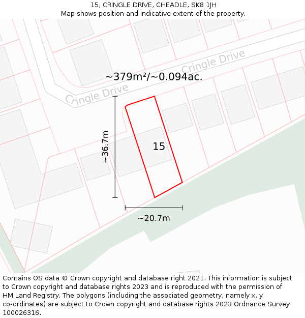 15, CRINGLE DRIVE, CHEADLE, SK8 1JH: Plot and title map