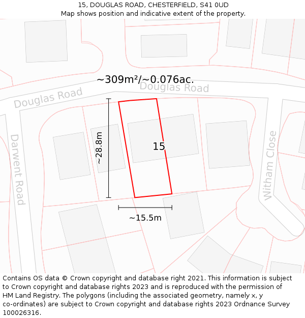 15, DOUGLAS ROAD, CHESTERFIELD, S41 0UD: Plot and title map