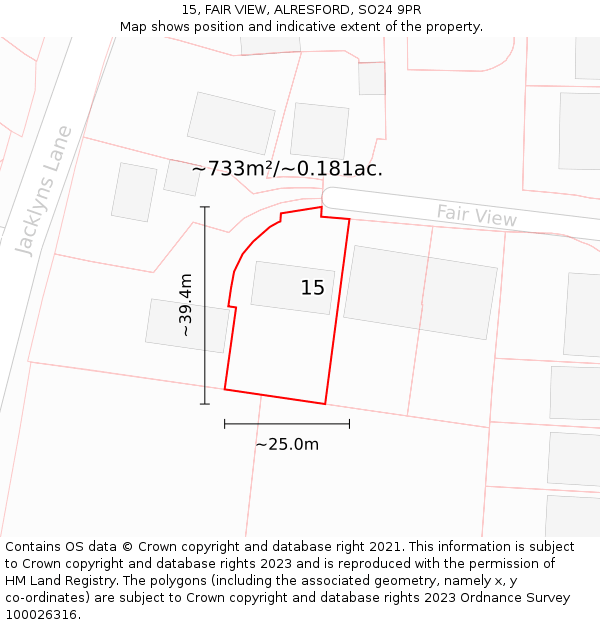 15, FAIR VIEW, ALRESFORD, SO24 9PR: Plot and title map