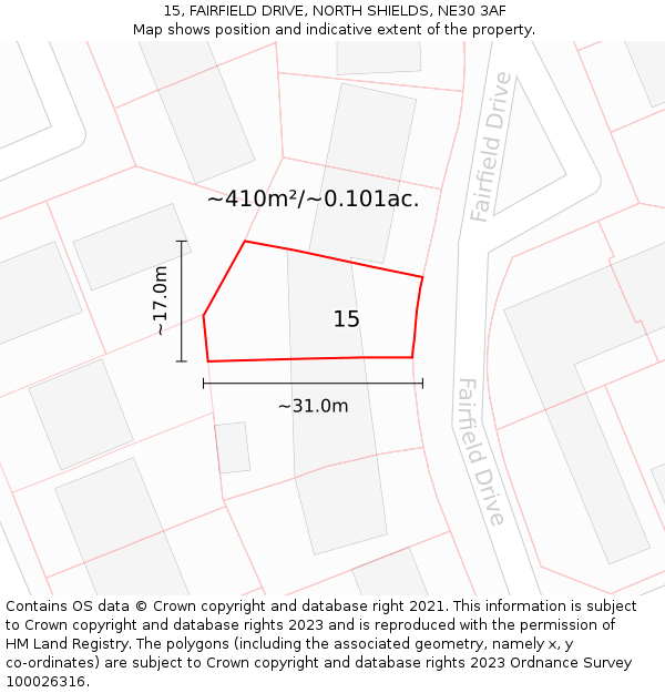 15, FAIRFIELD DRIVE, NORTH SHIELDS, NE30 3AF: Plot and title map