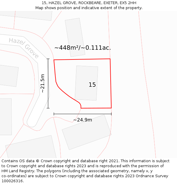 15, HAZEL GROVE, ROCKBEARE, EXETER, EX5 2HH: Plot and title map