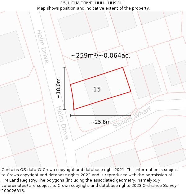 15, HELM DRIVE, HULL, HU9 1UH: Plot and title map