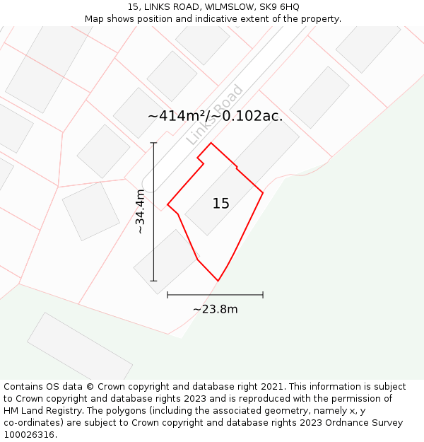 15, LINKS ROAD, WILMSLOW, SK9 6HQ: Plot and title map