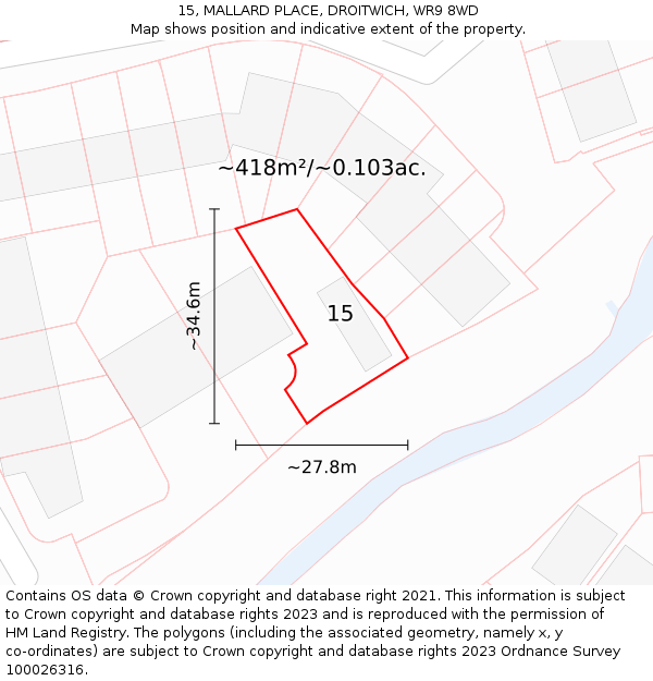 15, MALLARD PLACE, DROITWICH, WR9 8WD: Plot and title map