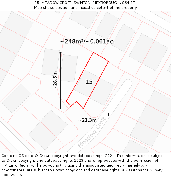 15, MEADOW CROFT, SWINTON, MEXBOROUGH, S64 8EL: Plot and title map