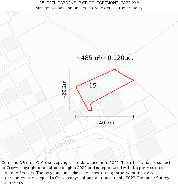 15, PEEL GARDENS, BIGRIGG, EGREMONT, CA22 2XA: Plot and title map