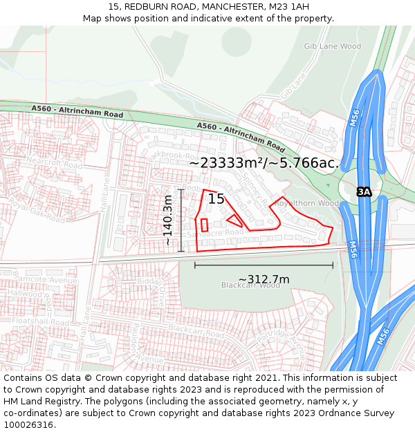 15, REDBURN ROAD, MANCHESTER, M23 1AH: Plot and title map