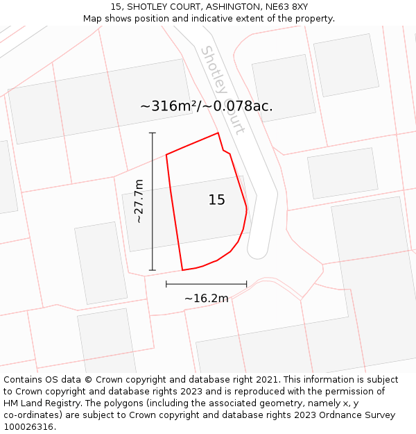 15, SHOTLEY COURT, ASHINGTON, NE63 8XY: Plot and title map