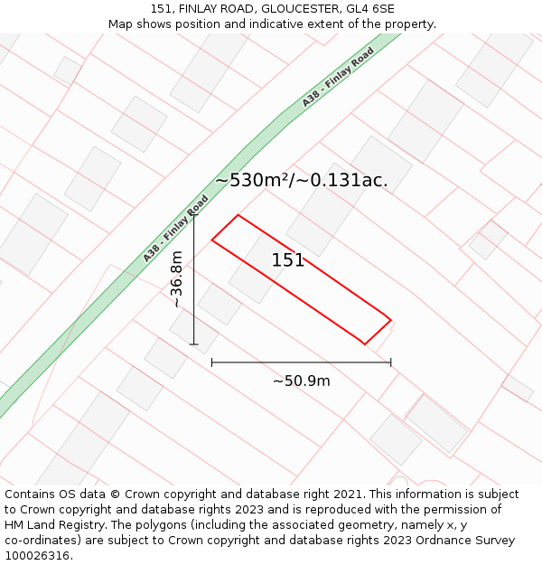 151, FINLAY ROAD, GLOUCESTER, GL4 6SE: Plot and title map