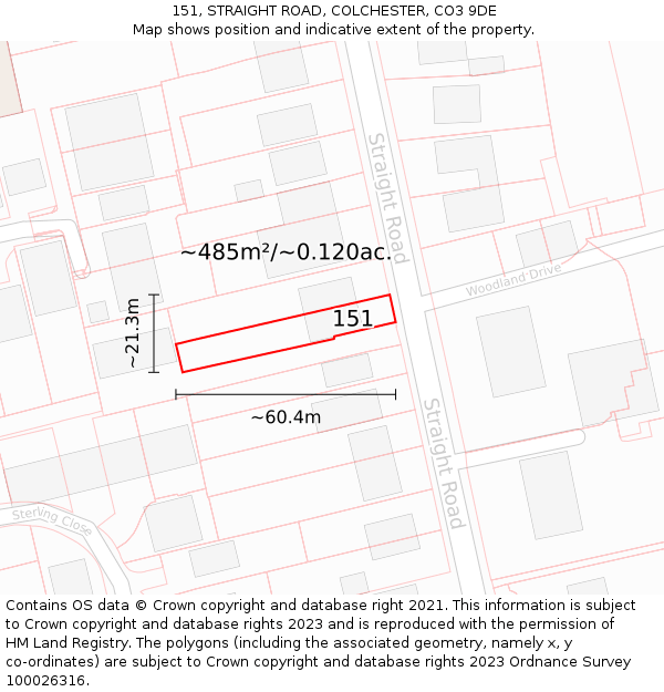 151, STRAIGHT ROAD, COLCHESTER, CO3 9DE: Plot and title map