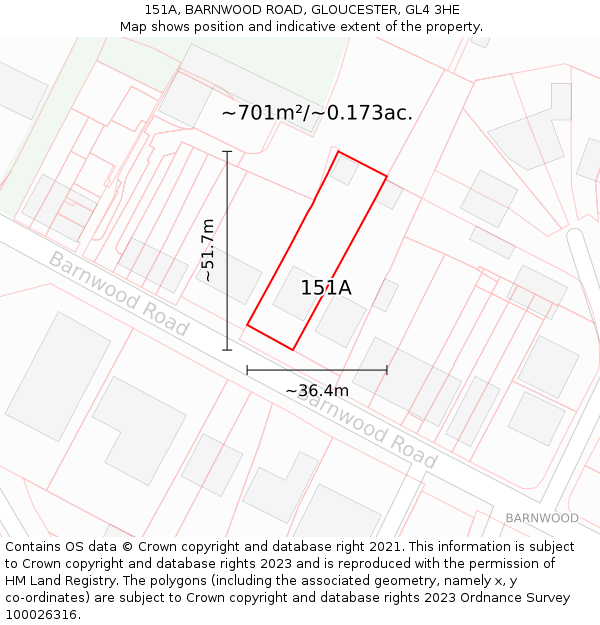 151A, BARNWOOD ROAD, GLOUCESTER, GL4 3HE: Plot and title map