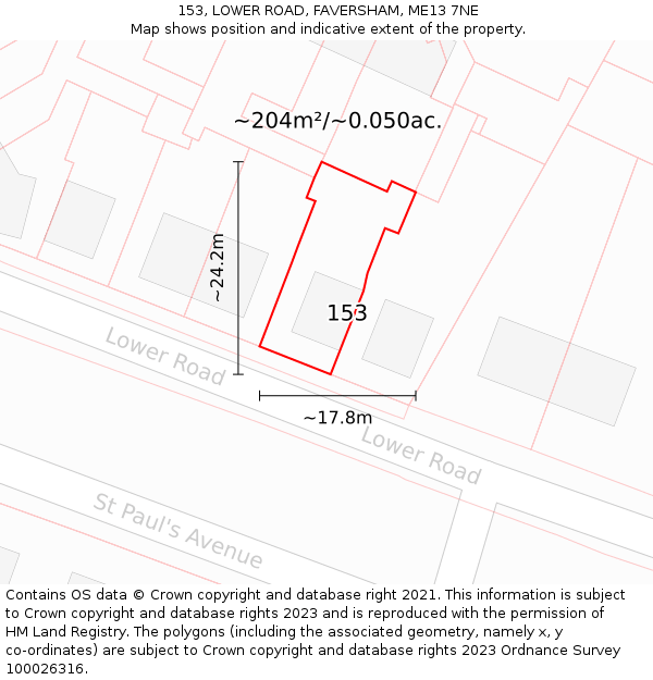 153, LOWER ROAD, FAVERSHAM, ME13 7NE: Plot and title map