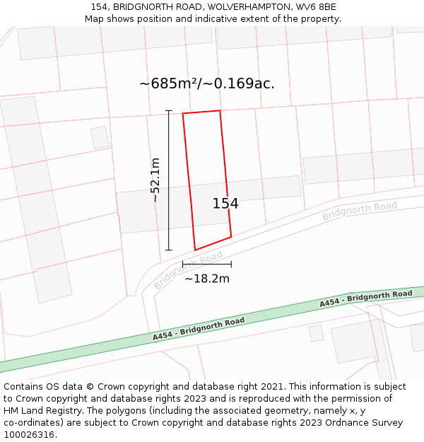 154, BRIDGNORTH ROAD, WOLVERHAMPTON, WV6 8BE: Plot and title map