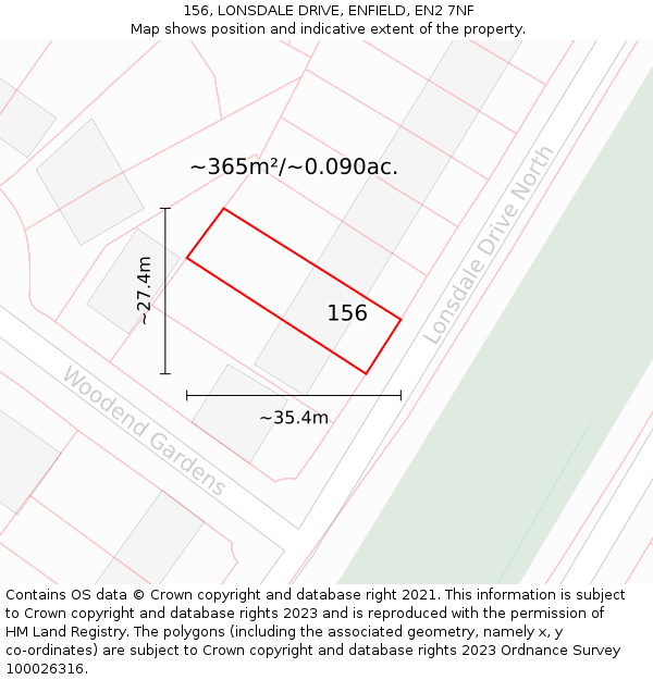 156, LONSDALE DRIVE, ENFIELD, EN2 7NF: Plot and title map