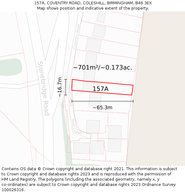 157A, COVENTRY ROAD, COLESHILL, BIRMINGHAM, B46 3EX: Plot and title map