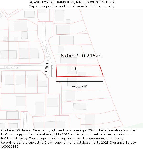 16, ASHLEY PIECE, RAMSBURY, MARLBOROUGH, SN8 2QE: Plot and title map