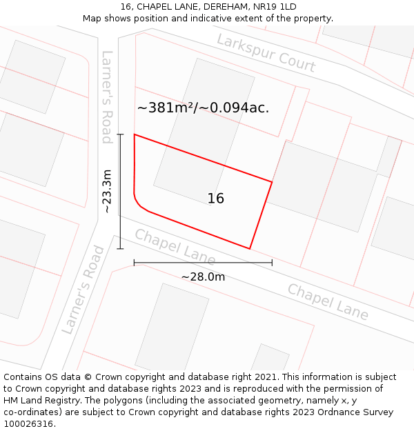 16, CHAPEL LANE, DEREHAM, NR19 1LD: Plot and title map