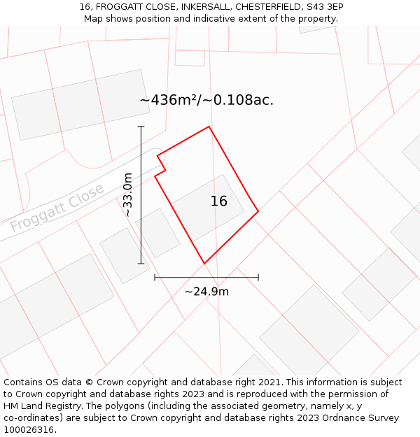 16, FROGGATT CLOSE, INKERSALL, CHESTERFIELD, S43 3EP: Plot and title map