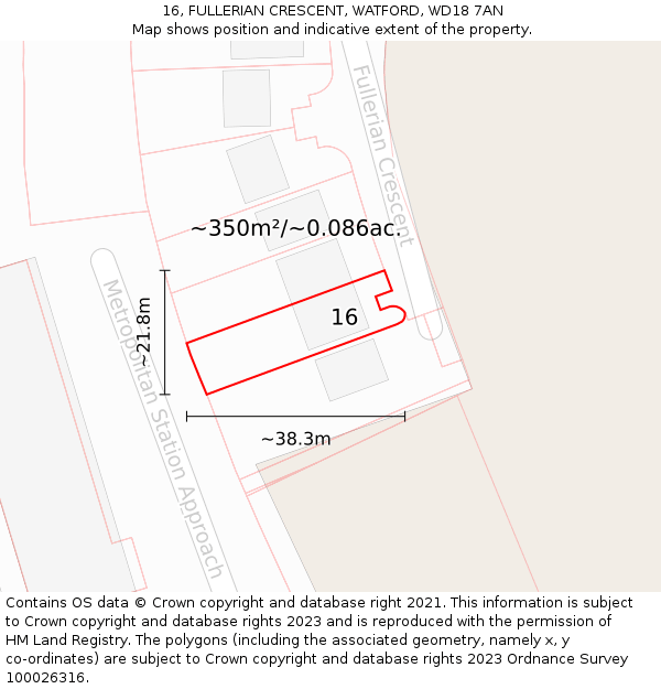 16, FULLERIAN CRESCENT, WATFORD, WD18 7AN: Plot and title map