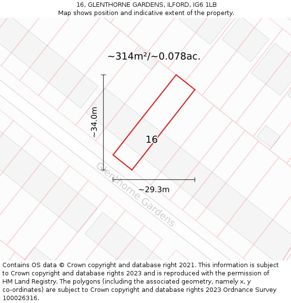 16, GLENTHORNE GARDENS, ILFORD, IG6 1LB: Plot and title map