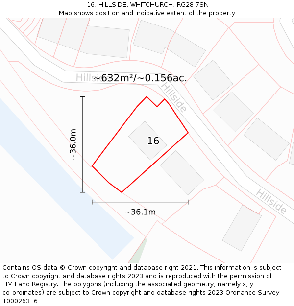 16, HILLSIDE, WHITCHURCH, RG28 7SN: Plot and title map