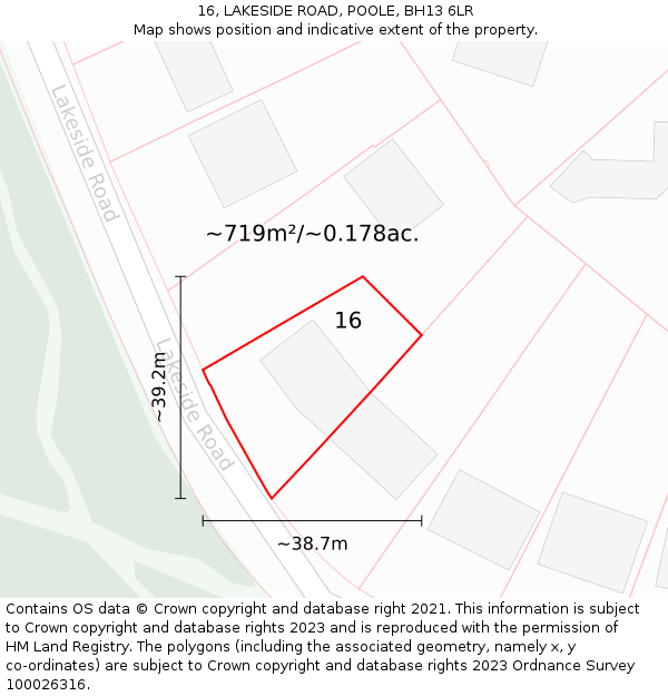 16, LAKESIDE ROAD, POOLE, BH13 6LR: Plot and title map