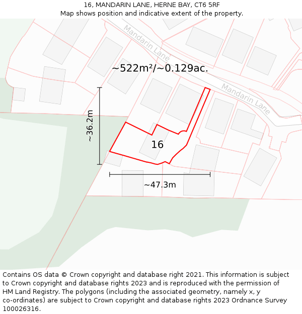 16, MANDARIN LANE, HERNE BAY, CT6 5RF: Plot and title map