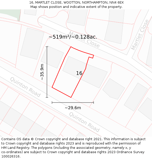 16, MARTLET CLOSE, WOOTTON, NORTHAMPTON, NN4 6EX: Plot and title map