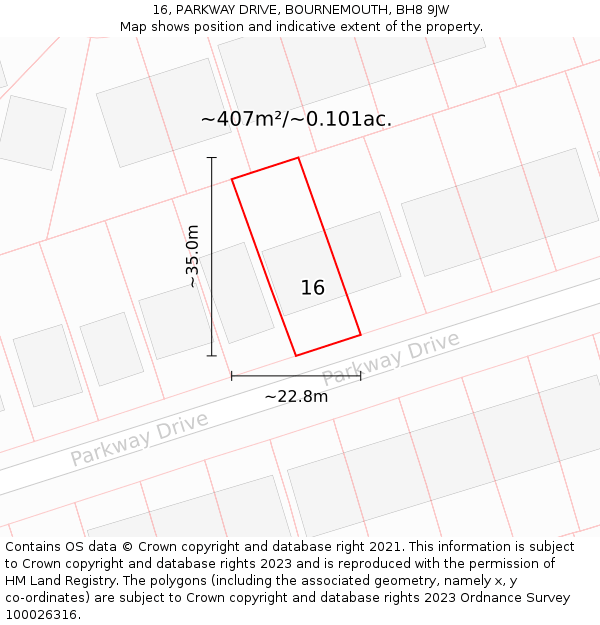 16, PARKWAY DRIVE, BOURNEMOUTH, BH8 9JW: Plot and title map