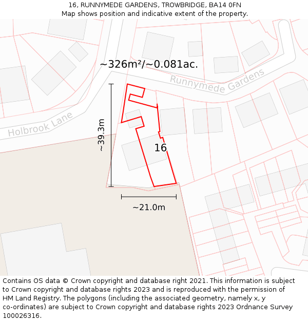 16, RUNNYMEDE GARDENS, TROWBRIDGE, BA14 0FN: Plot and title map