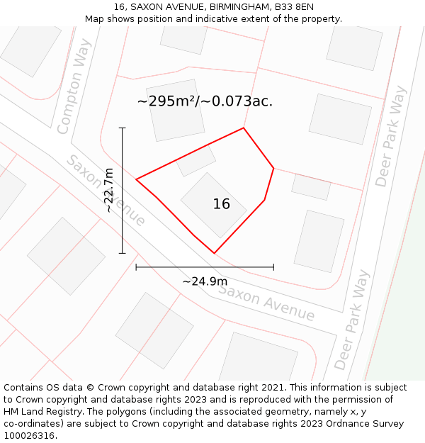 16, SAXON AVENUE, BIRMINGHAM, B33 8EN: Plot and title map