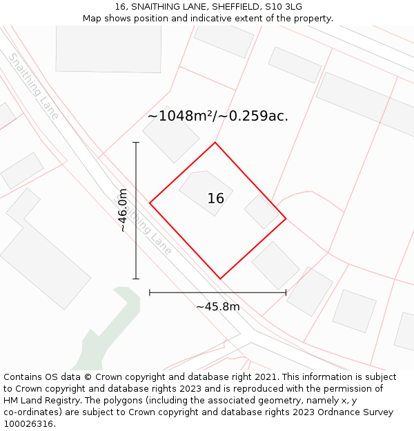 16, SNAITHING LANE, SHEFFIELD, S10 3LG: Plot and title map