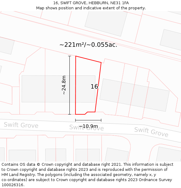 16, SWIFT GROVE, HEBBURN, NE31 1FA: Plot and title map