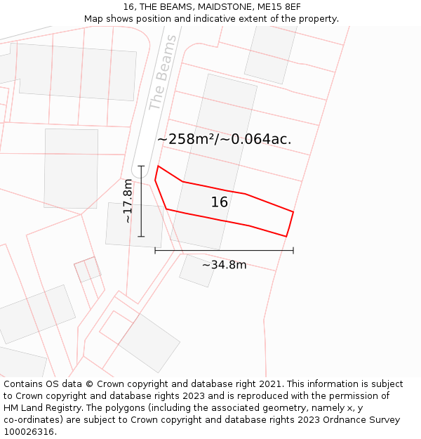 16, THE BEAMS, MAIDSTONE, ME15 8EF: Plot and title map