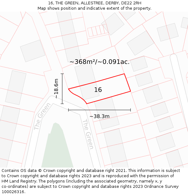 16, THE GREEN, ALLESTREE, DERBY, DE22 2RH: Plot and title map