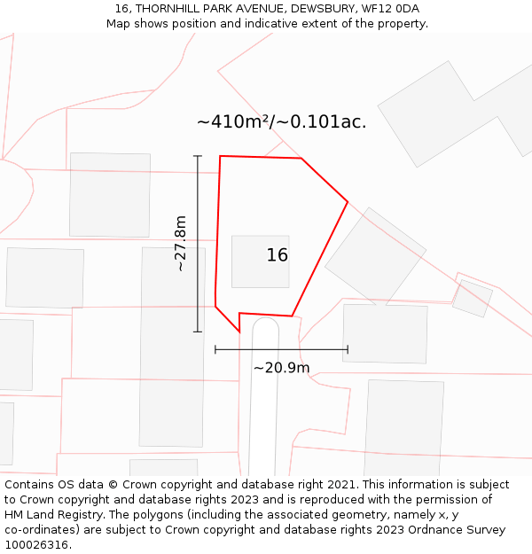 16, THORNHILL PARK AVENUE, DEWSBURY, WF12 0DA: Plot and title map