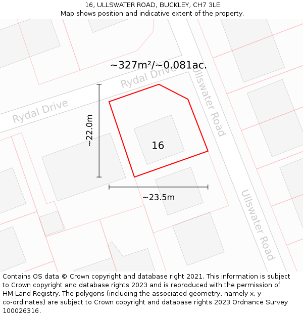 16, ULLSWATER ROAD, BUCKLEY, CH7 3LE: Plot and title map