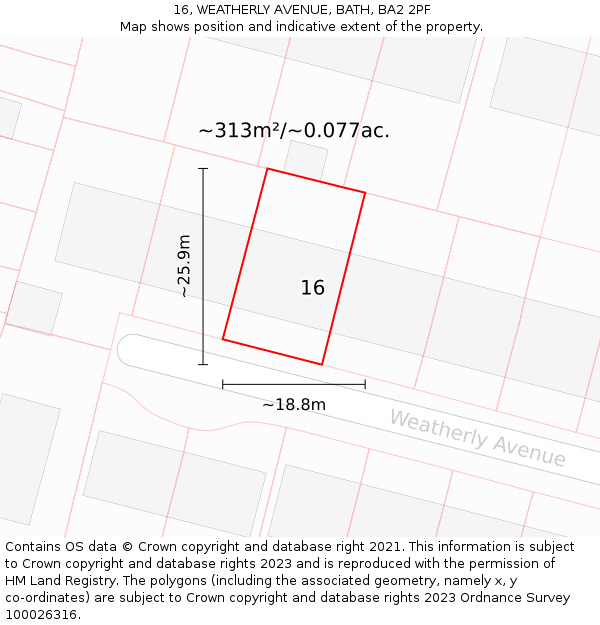 16, WEATHERLY AVENUE, BATH, BA2 2PF: Plot and title map