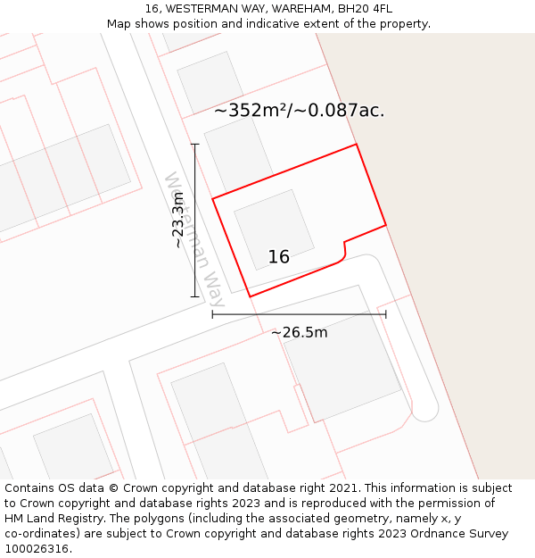 16, WESTERMAN WAY, WAREHAM, BH20 4FL: Plot and title map