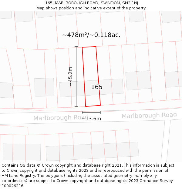 165, MARLBOROUGH ROAD, SWINDON, SN3 1NJ: Plot and title map